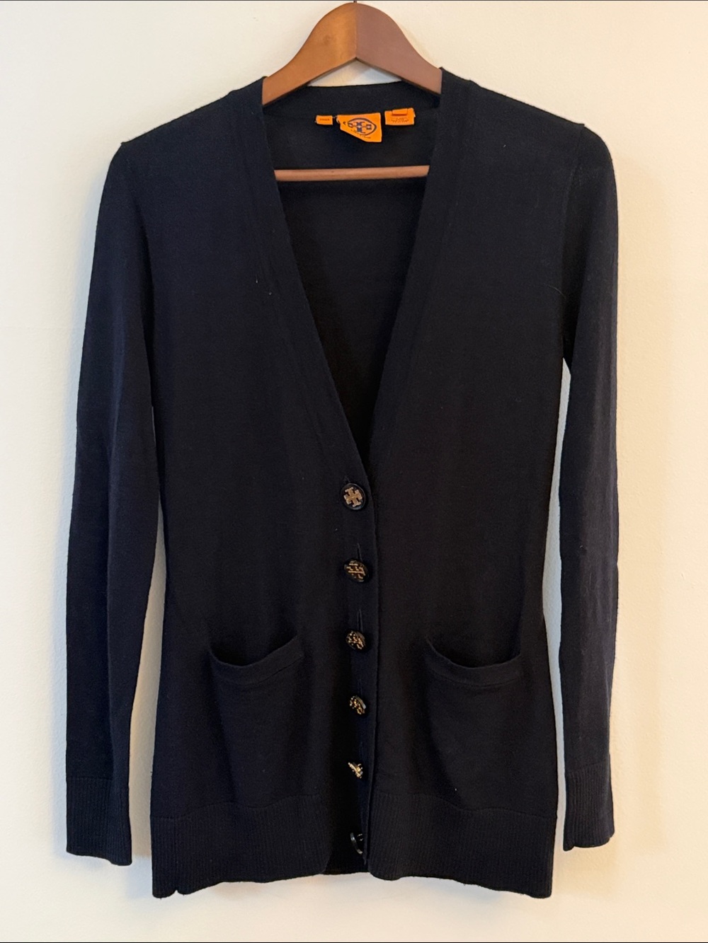 Tory Burch Black V-Neck Button Front Pocket Cardigan